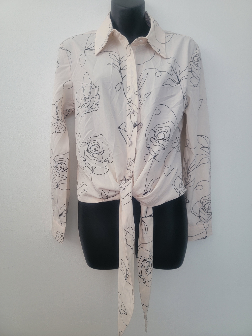 Tie-Front Floral Button-Up Shirt - Light Blush